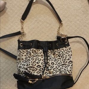 Call It Spring Faux Leather Leopard Print Black Shoulder Bag 👵MT